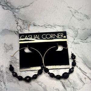 Vintage 90s Casual Corner Black Beaded Hoop Earrings NWT